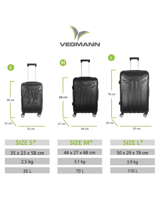 Vegmann Vela Siyah 3lü Valiz Seti