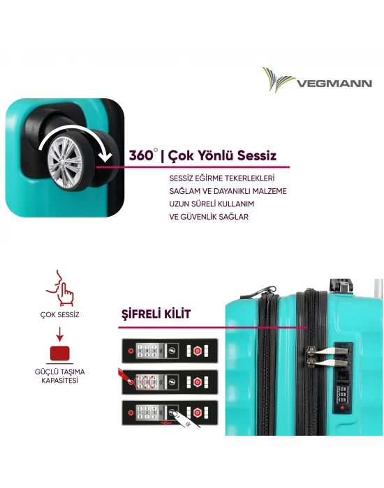 Vegmann Wave Laptop Bölmeli Su Yeşili Kabin Boy Valiz