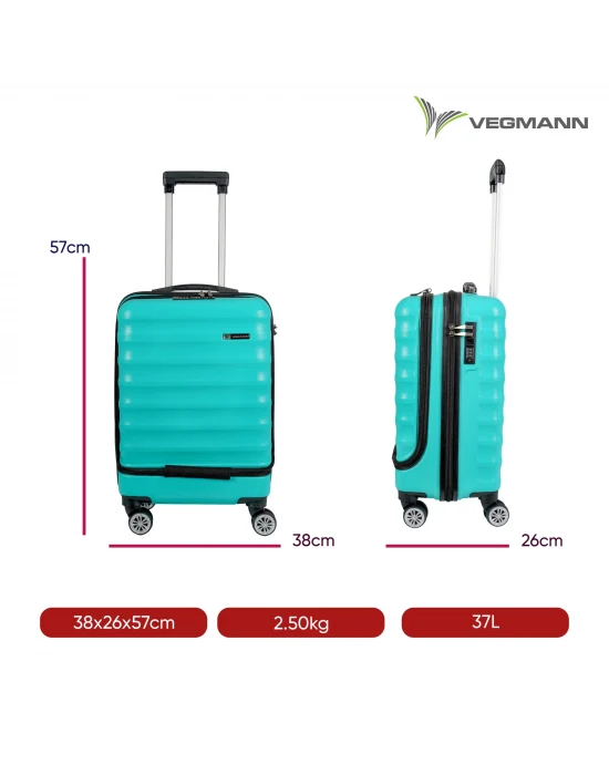 Vegmann Wave Laptop Bölmeli Su Yeşili Kabin Boy Valiz