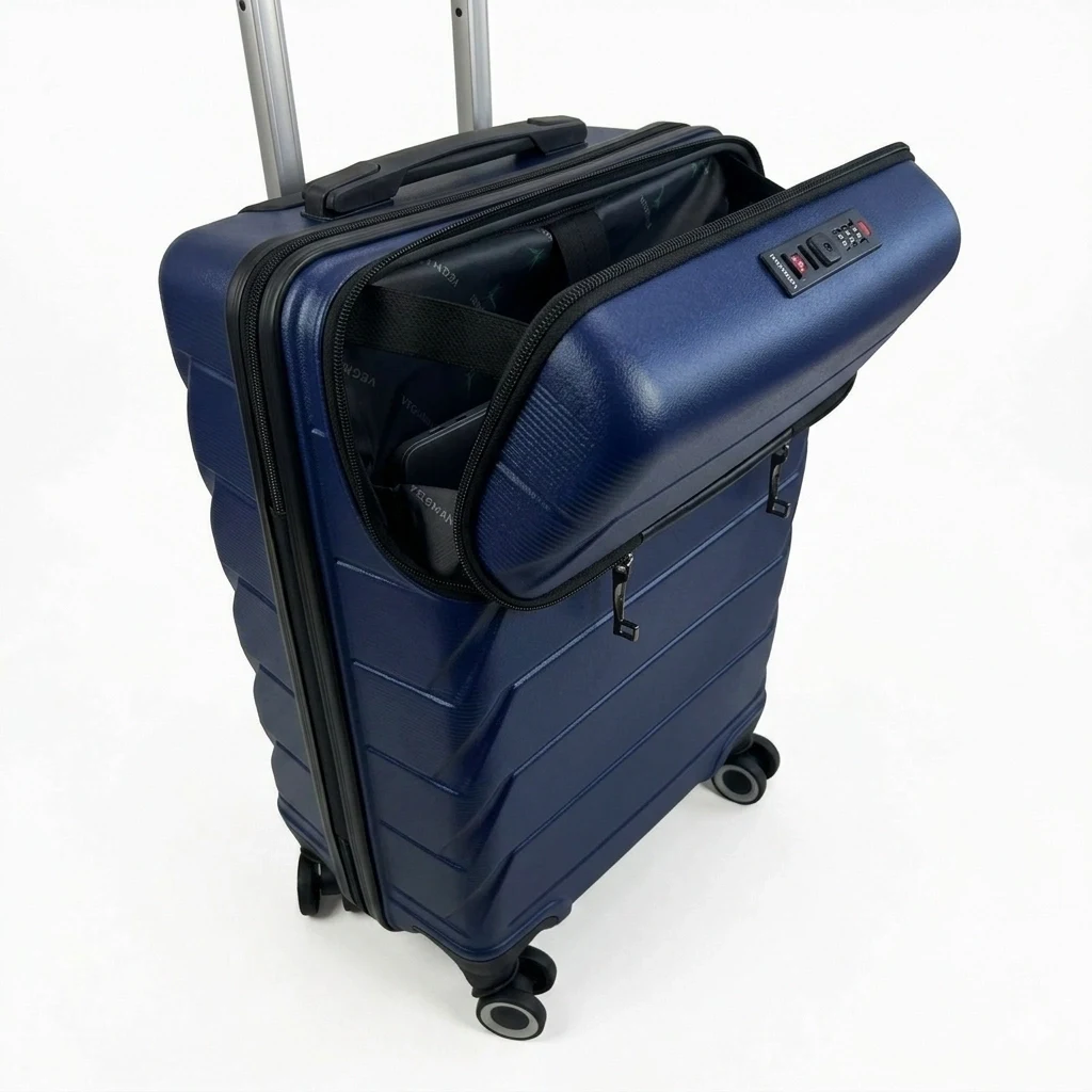 Vegmann Avalon Laptop Bölmeli PP Kırılmaz Lacivert Kabin Boy Valiz