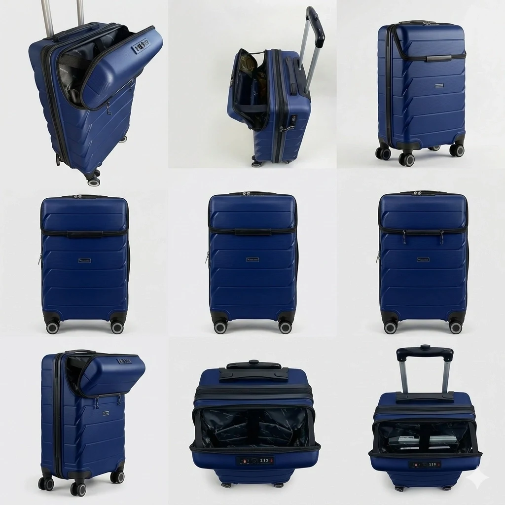 Vegmann Avalon Laptop Bölmeli PP Kırılmaz Lacivert Kabin Boy Valiz