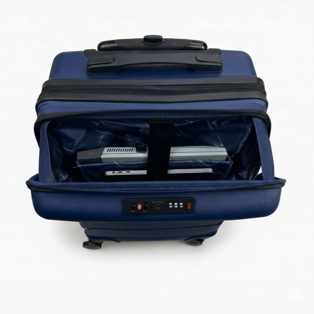 Vegmann Avalon Laptop Bölmeli PP Kırılmaz Lacivert Kabin Boy Valiz