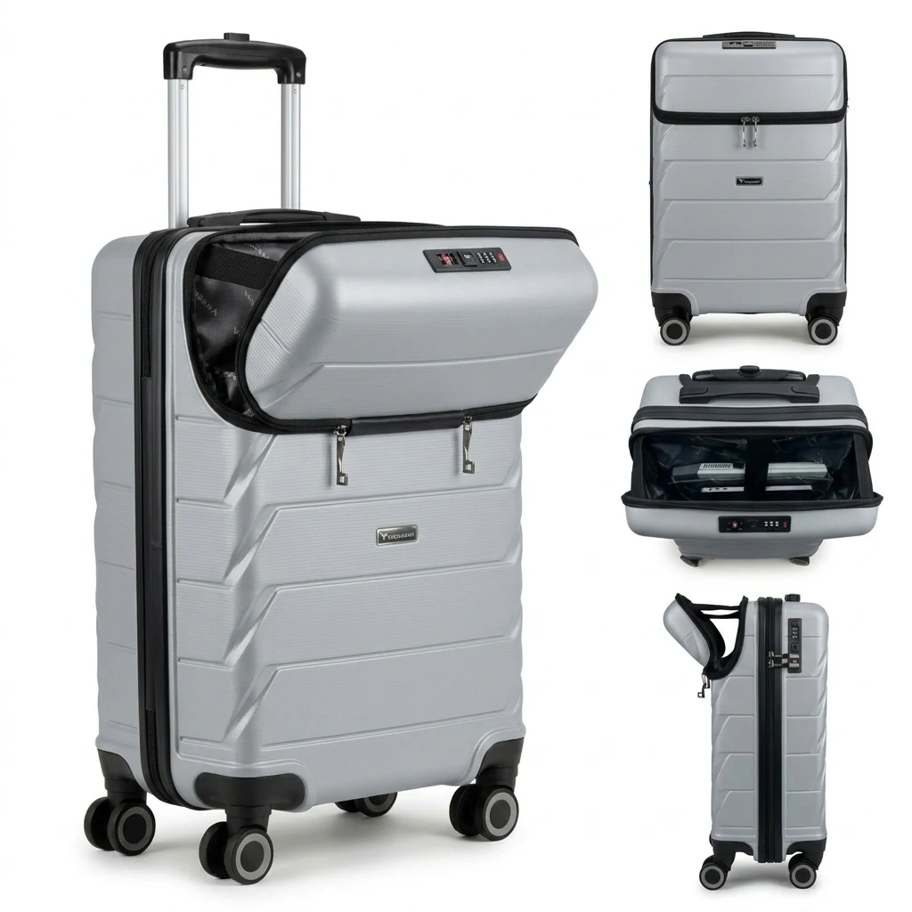 Vegmann Avalon Laptop Bölmeli PP Kırılmaz Gri Kabin Boy Valiz