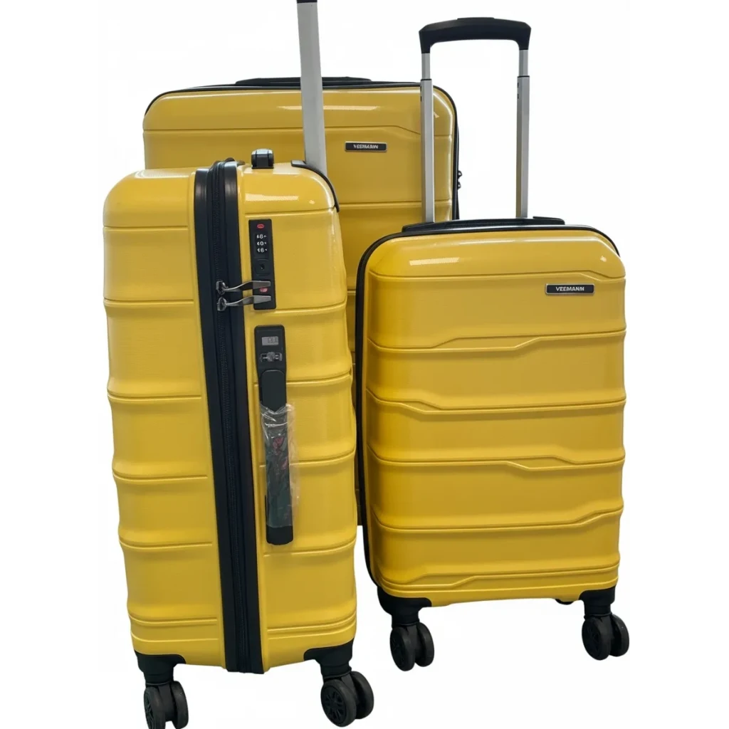 Vegmann Sare Tartılı Polipropilen (PP) Kırılmaz Sarı 3 Lü Valiz Seti