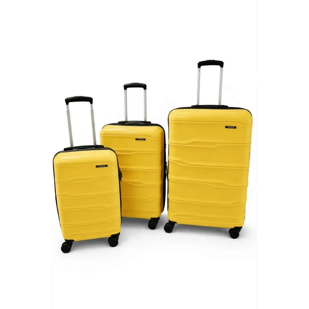 Vegmann Sare Tartılı Polipropilen (PP) Kırılmaz Sarı 3 Lü Valiz Seti