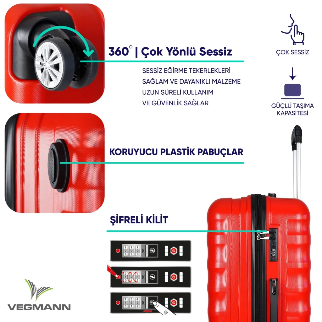 Vegmann Delphin Kırmızı Büyük Boy Valiz