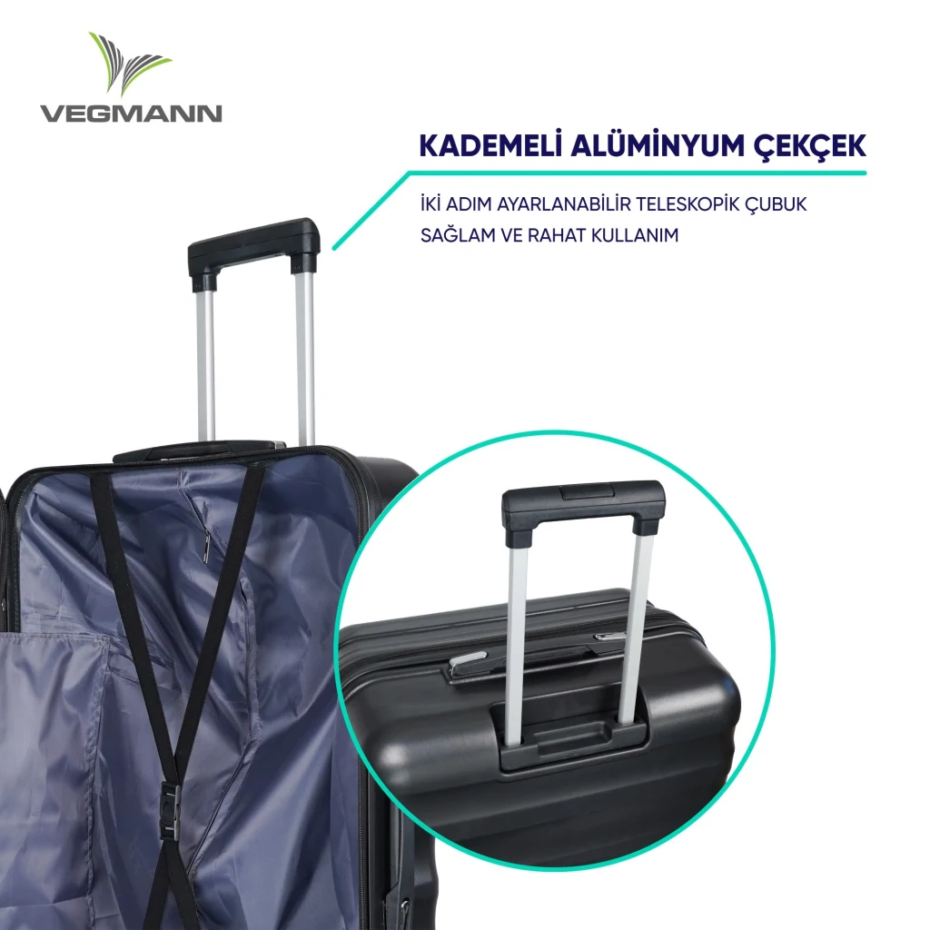 Vegmann Delphin Siyah 3 lü Valiz seti