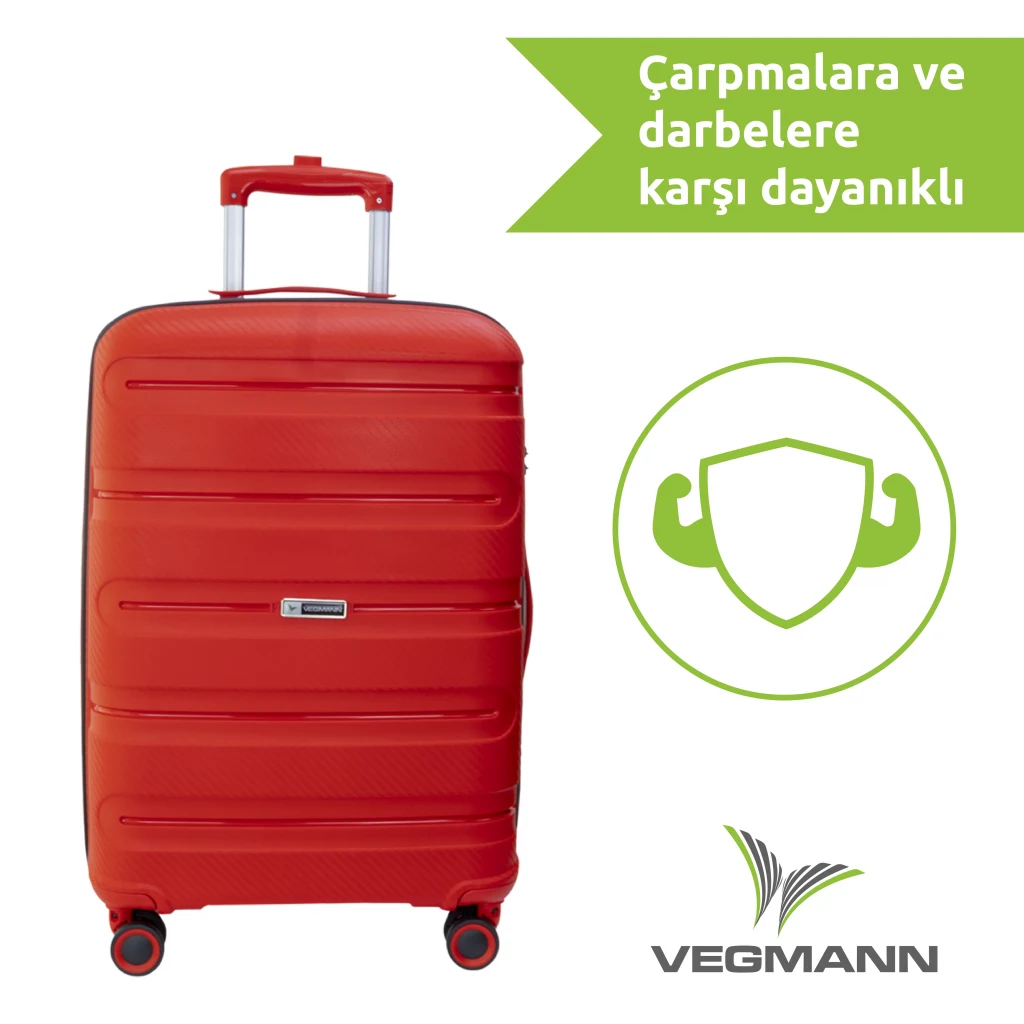 Vegmann Polipropilen (PP) Atlas Kırmızı Büyük Boy Valiz