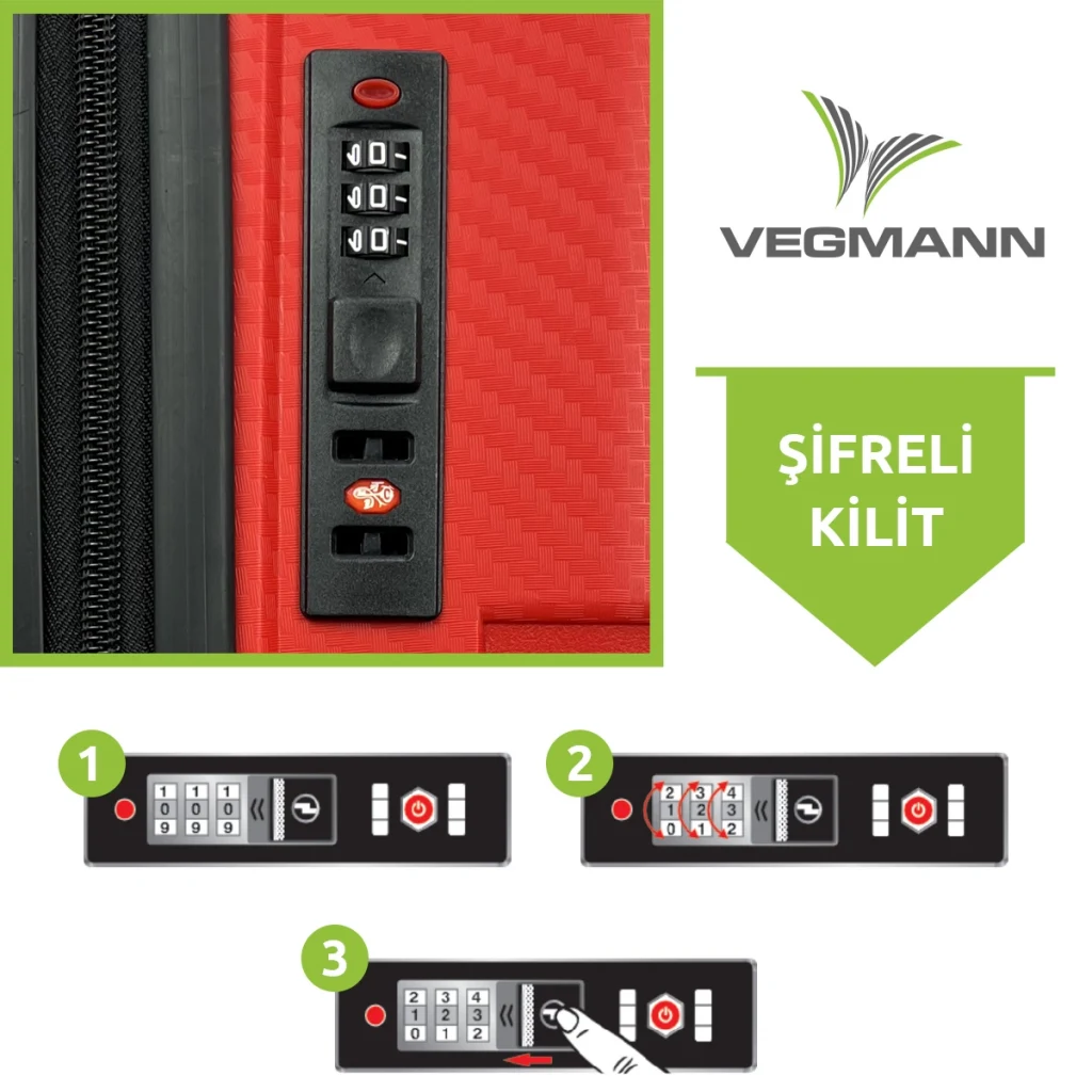 Vegmann Polipropilen (PP) Atlas Kırmızı Kabin Boy Valiz