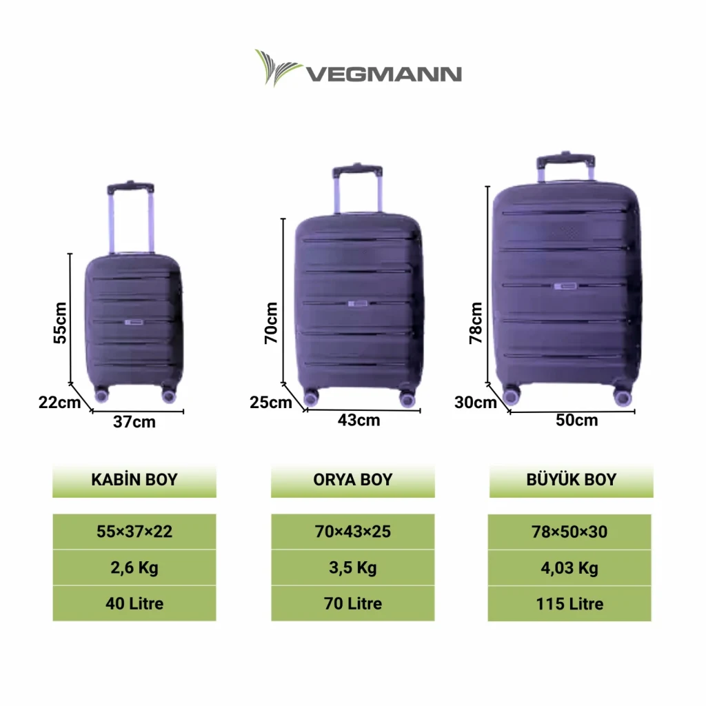 Vegmann Polipropilen (PP) Atlas Lacivert Büyük Boy Valiz