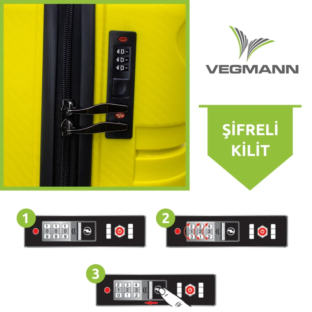 Vegmann Polipropilen (PP) Atlas Sarı 3lü Valiz Seti
