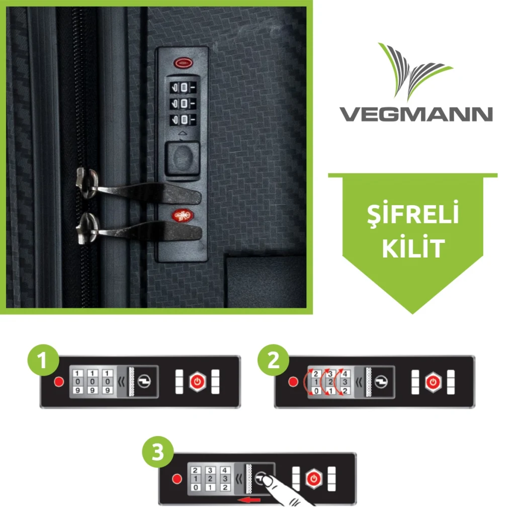 Vegmann Polipropilen (PP) Atlas Siyah 3lü Valiz Seti