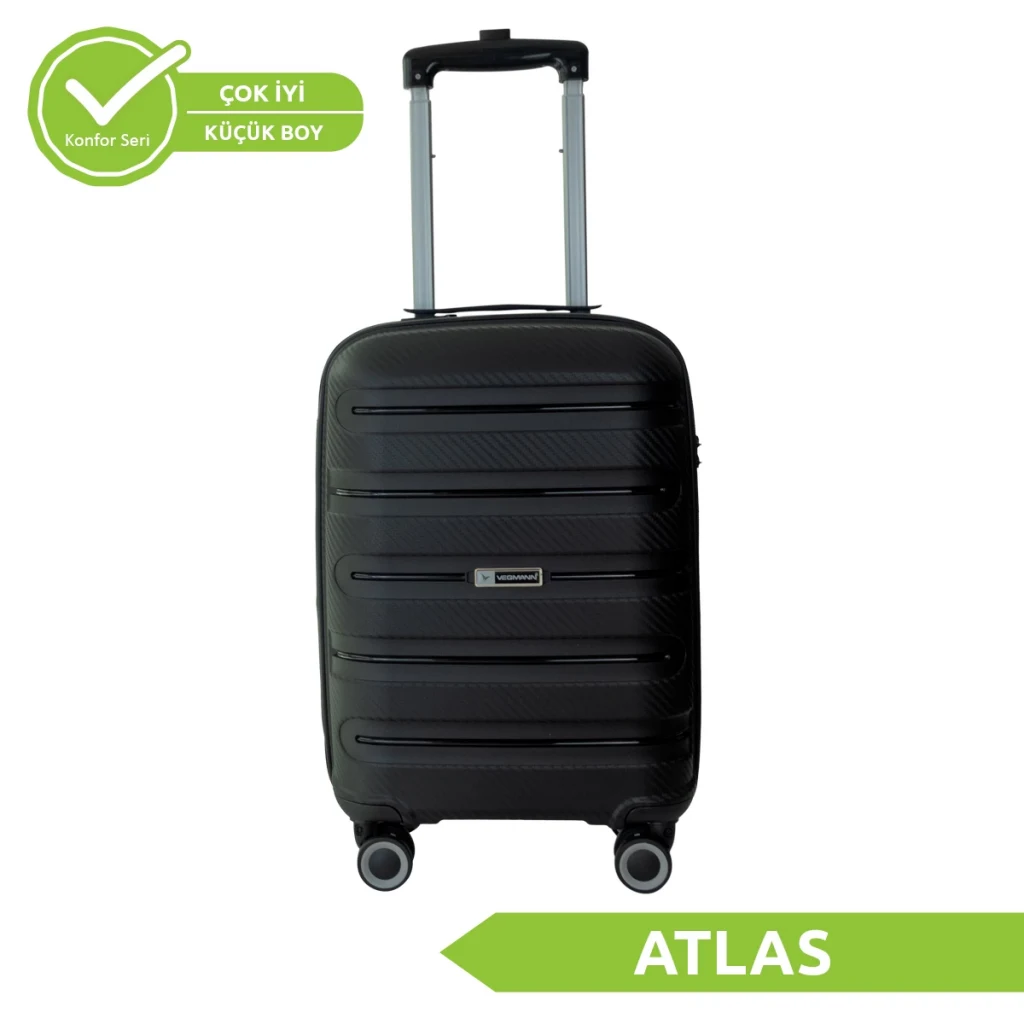 Vegmann Polipropilen (PP) Atlas Siyah Kabin Boy Valiz