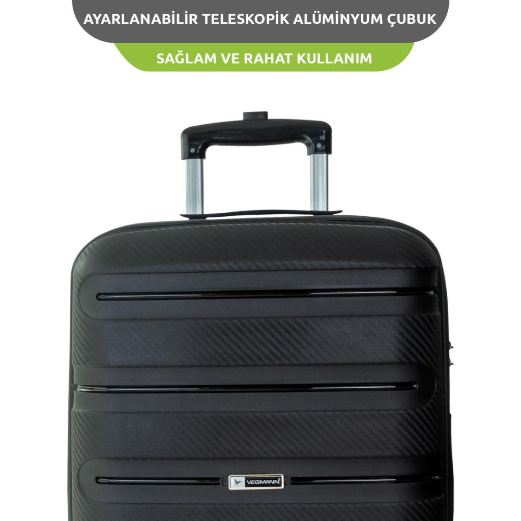 Vegmann Polipropilen (PP) Atlas Siyah Kabin Boy Valiz