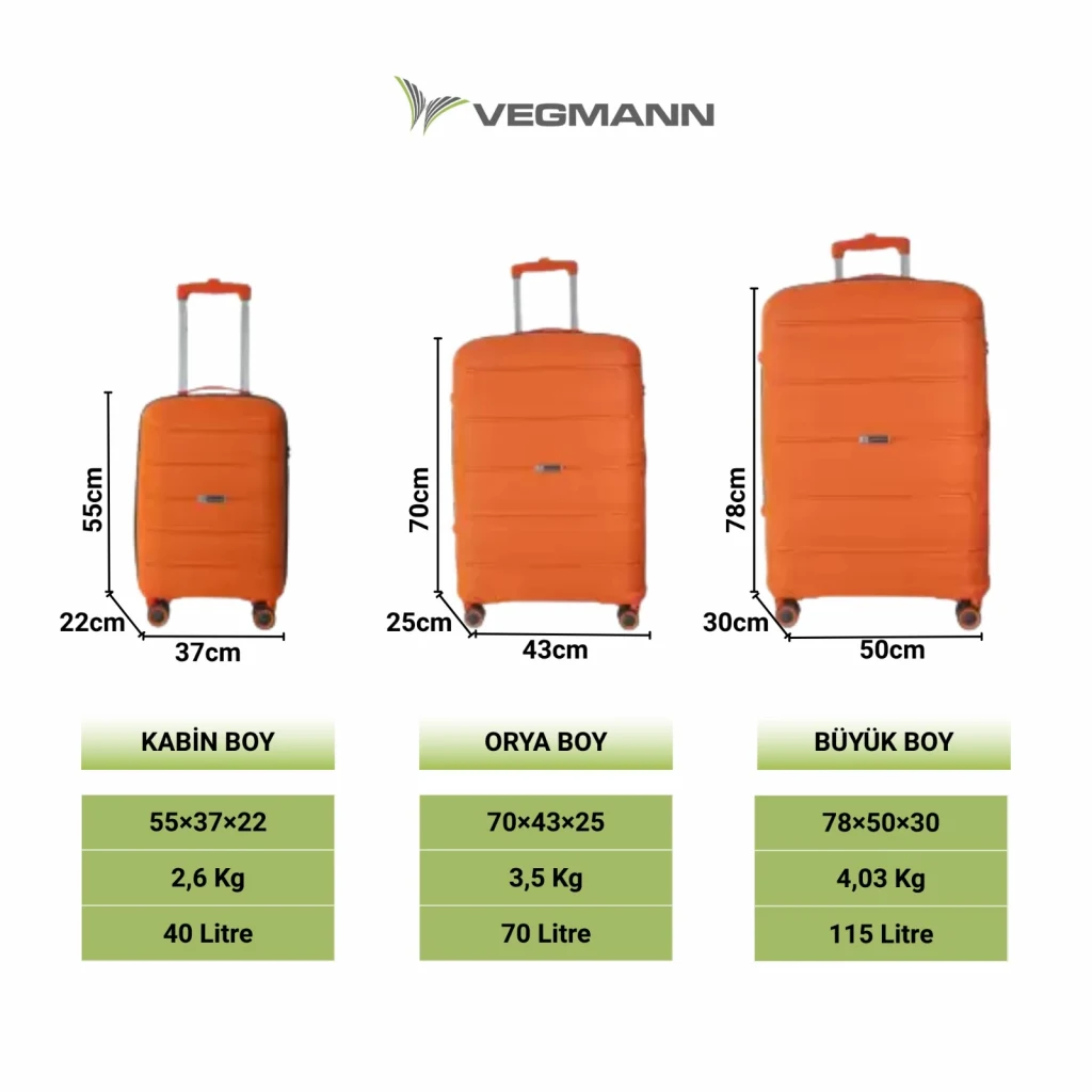 Vegmann Polipropilen (PP) Atlas Turuncu Büyük Boy Valiz