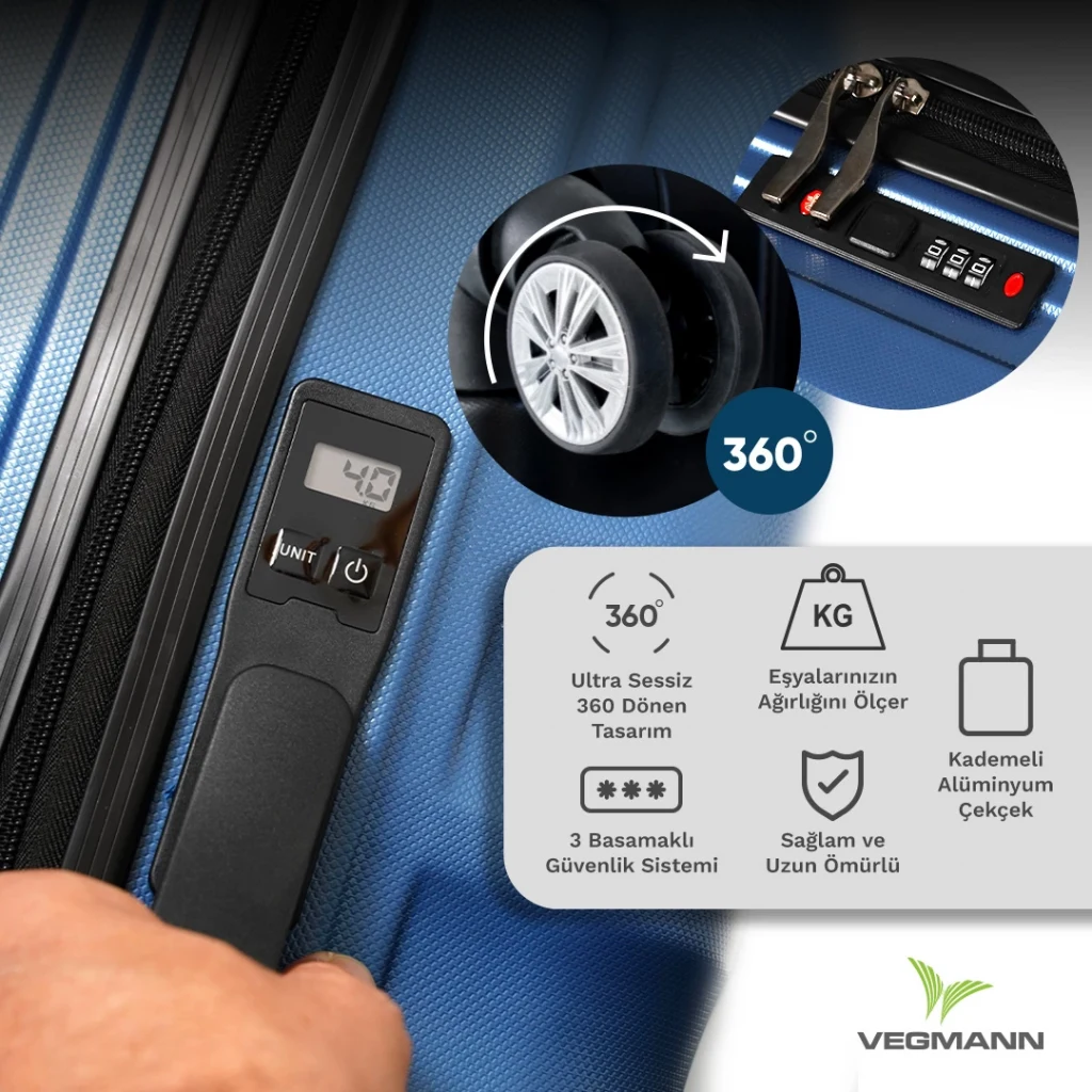 Vegmann Tartılı Scadel Mavi Orta Boy Valiz