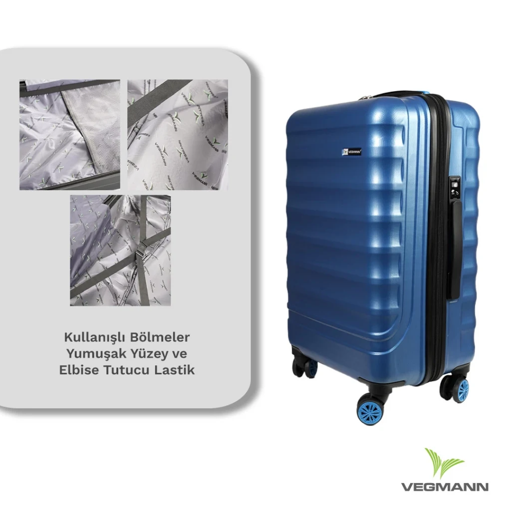 Vegmann Tartılı Scadel Mavi Orta Boy Valiz