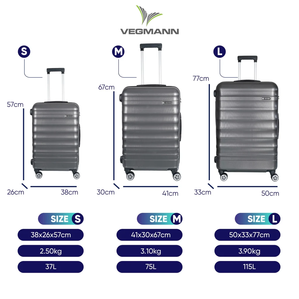 Vegmann Tartılı Scadel Antrasit 3 lü Valiz Seti