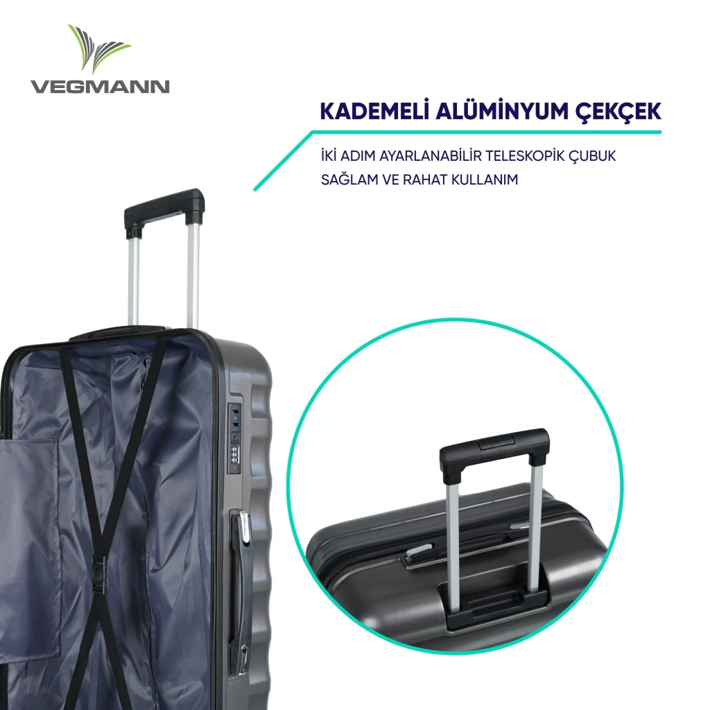 Vegmann Tartılı Scadel Antrasit 3 lü Valiz Seti