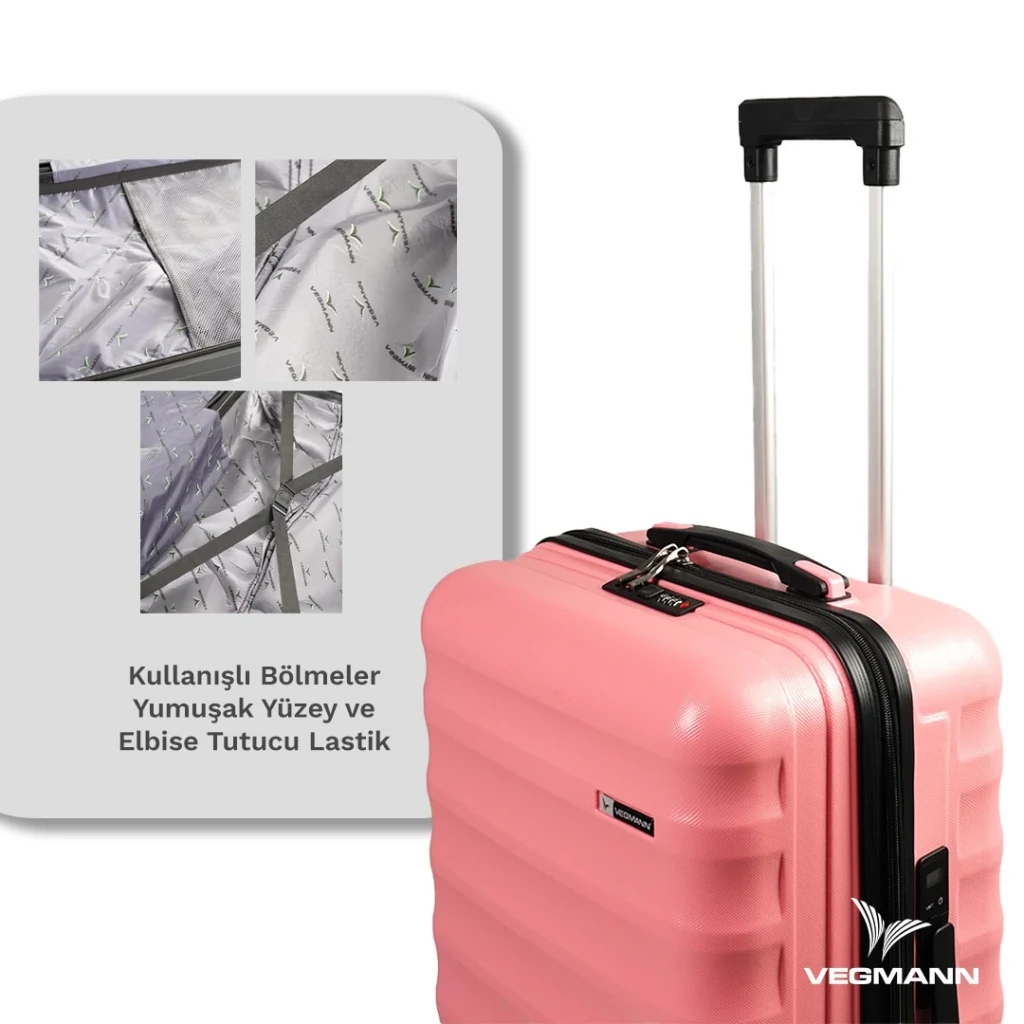 Vegmann Tartılı Scadel Pembe Büyük Boy Valiz