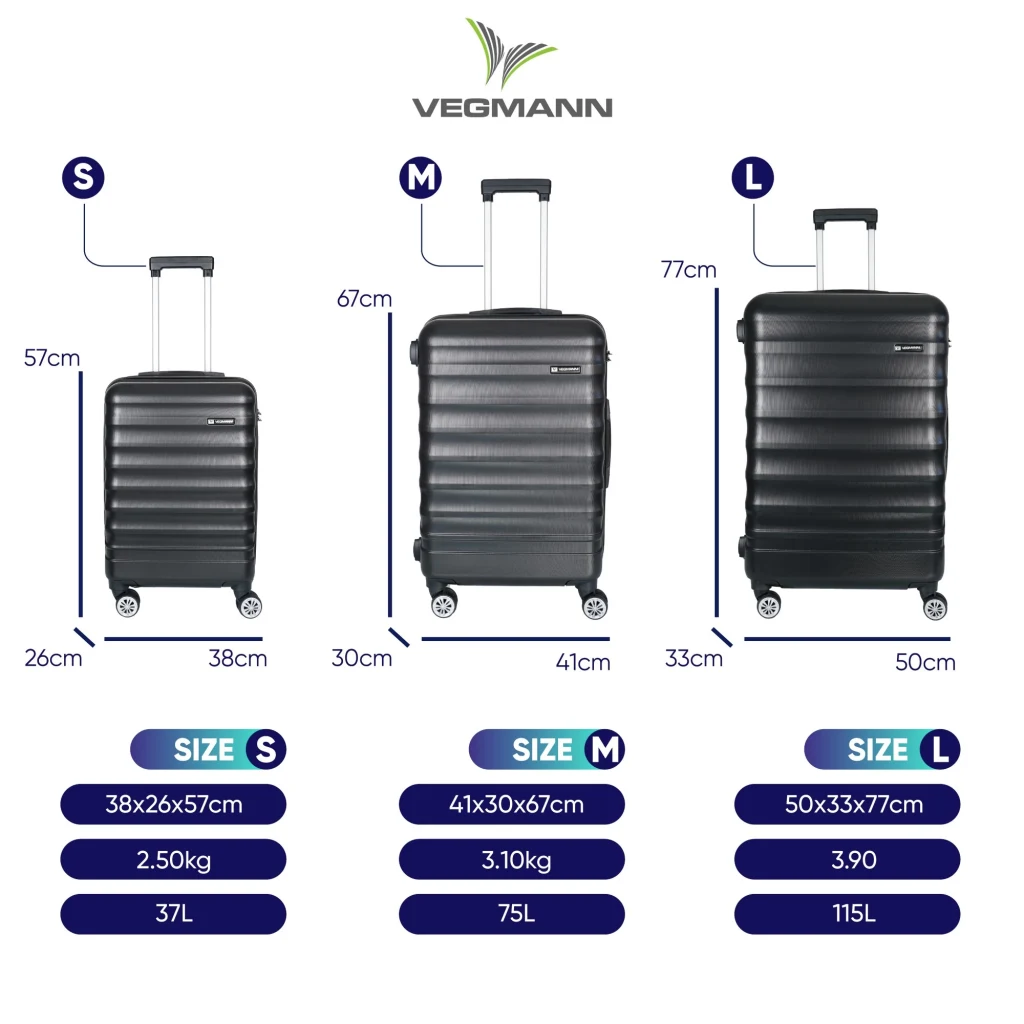 Vegmann Tartılı Scadel Siyah 3 lü Valiz Seti