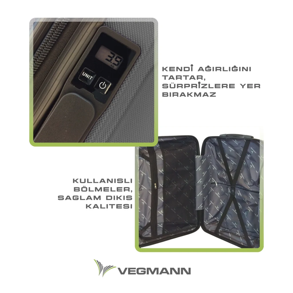Vegmann Tartılı Scavel Antrasit 3 lü Valiz Seti