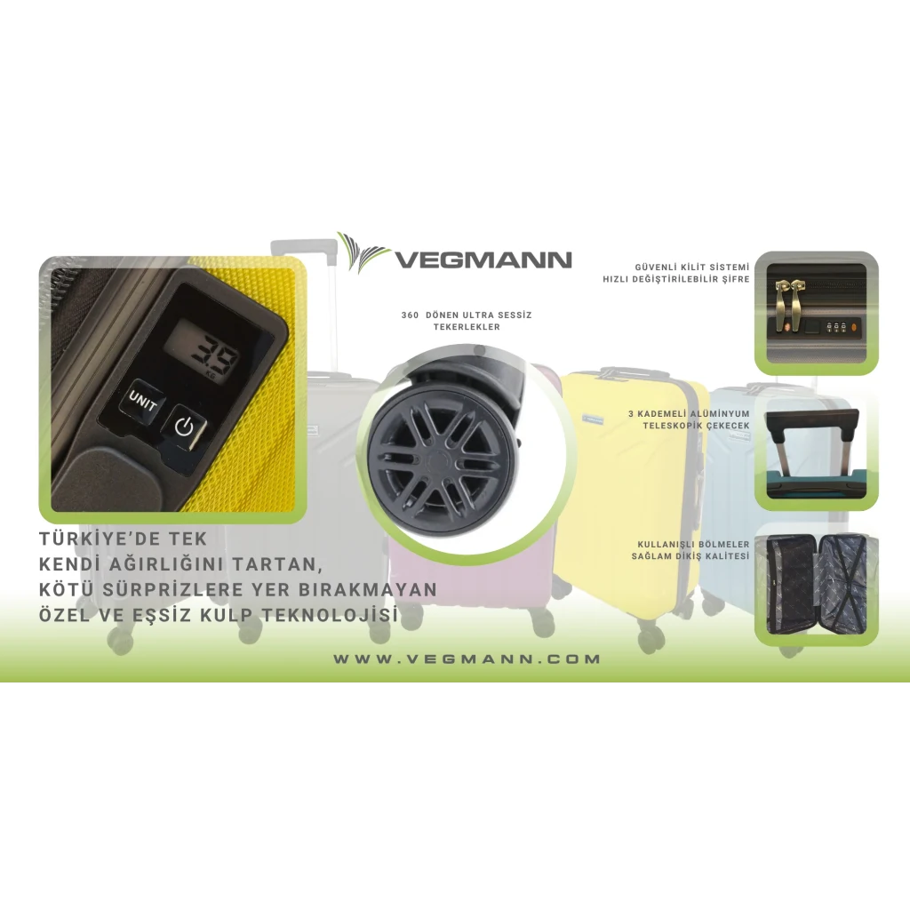 Vegmann Tartılı Scavel Sarı 3 lü Valiz Seti
