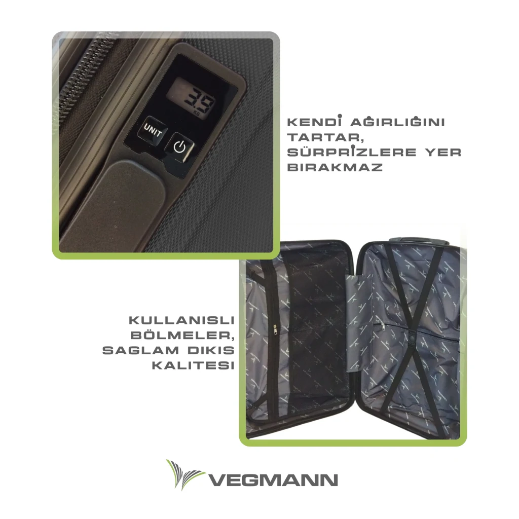 Vegmann Tartılı Scavel Siyah 3 lü Valiz Seti