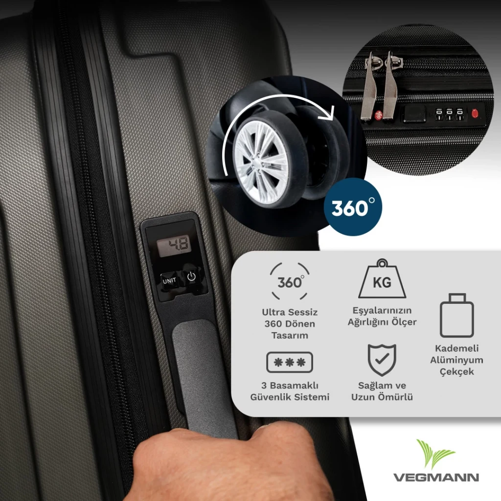 Vegmann Tartılı Scavel Siyah Orta Boy Valiz