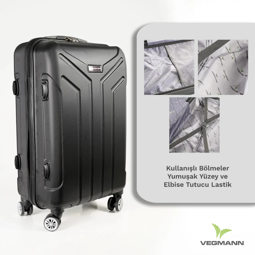 Vegmann Tartılı Scavel Siyah Orta Boy Valiz