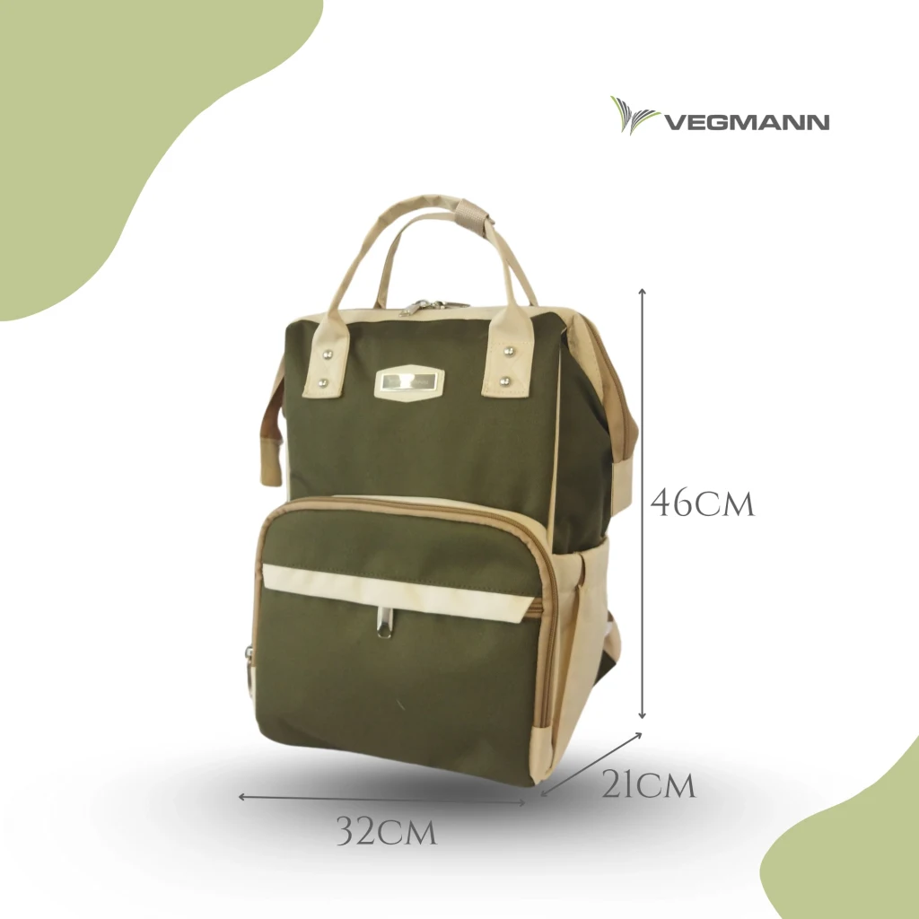 Vegmann Tender Impertex Kumaş Anne Bebek Bakım Sırt Çantası Biberon Termos Gözlü Haki-Bej