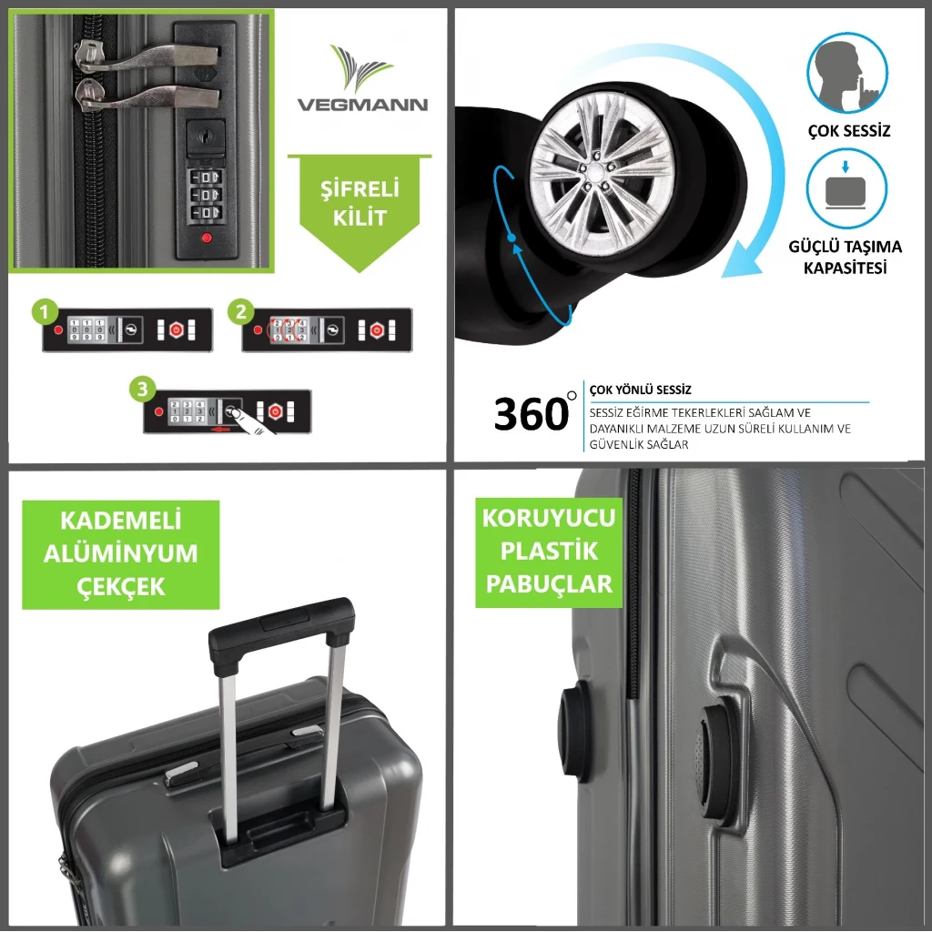 Vegmann Vela Antrasit 2li Valiz Seti Orta Boy ,Kabin Boy