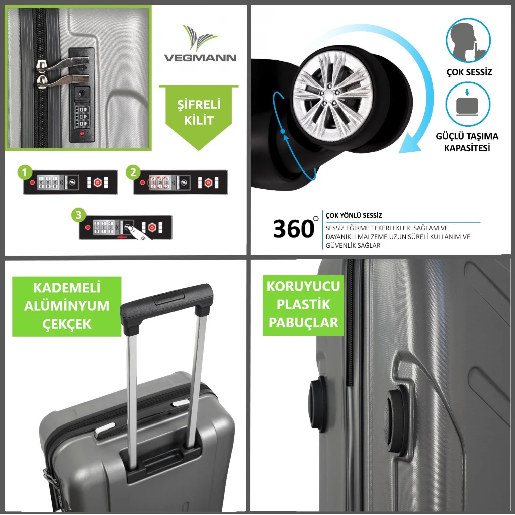 Vegmann Vela Gri 2li Valiz Seti Orta Boy ,Kabin Boy