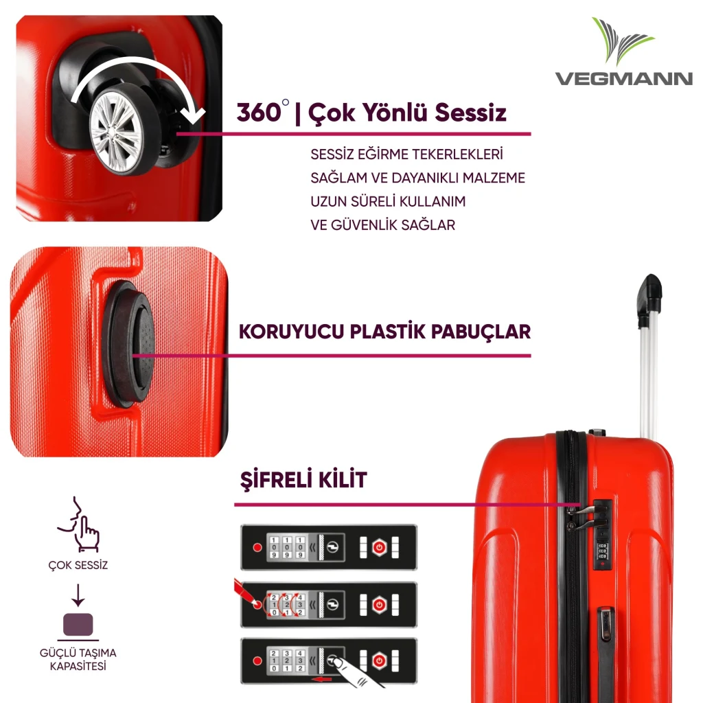Vegmann Vela Kırmızı 3lü Valiz Seti