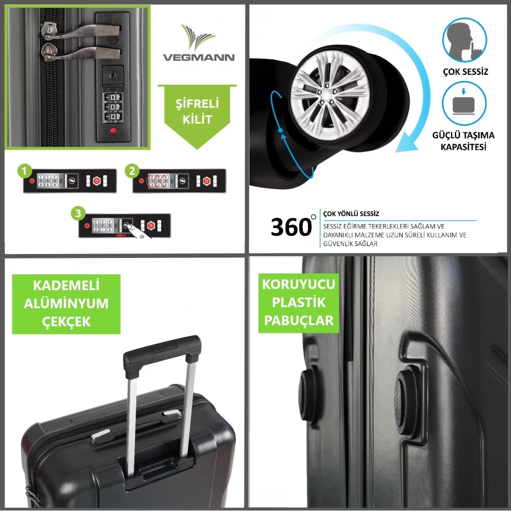 Vegmann Vela Siyah Orta Boy Valiz