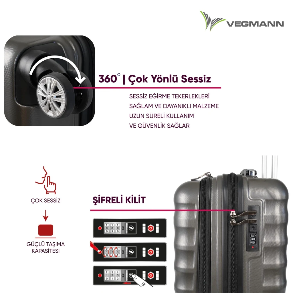 Vegmann Wave Laptop Bölmeli Antrasit Kabin Boy Valiz