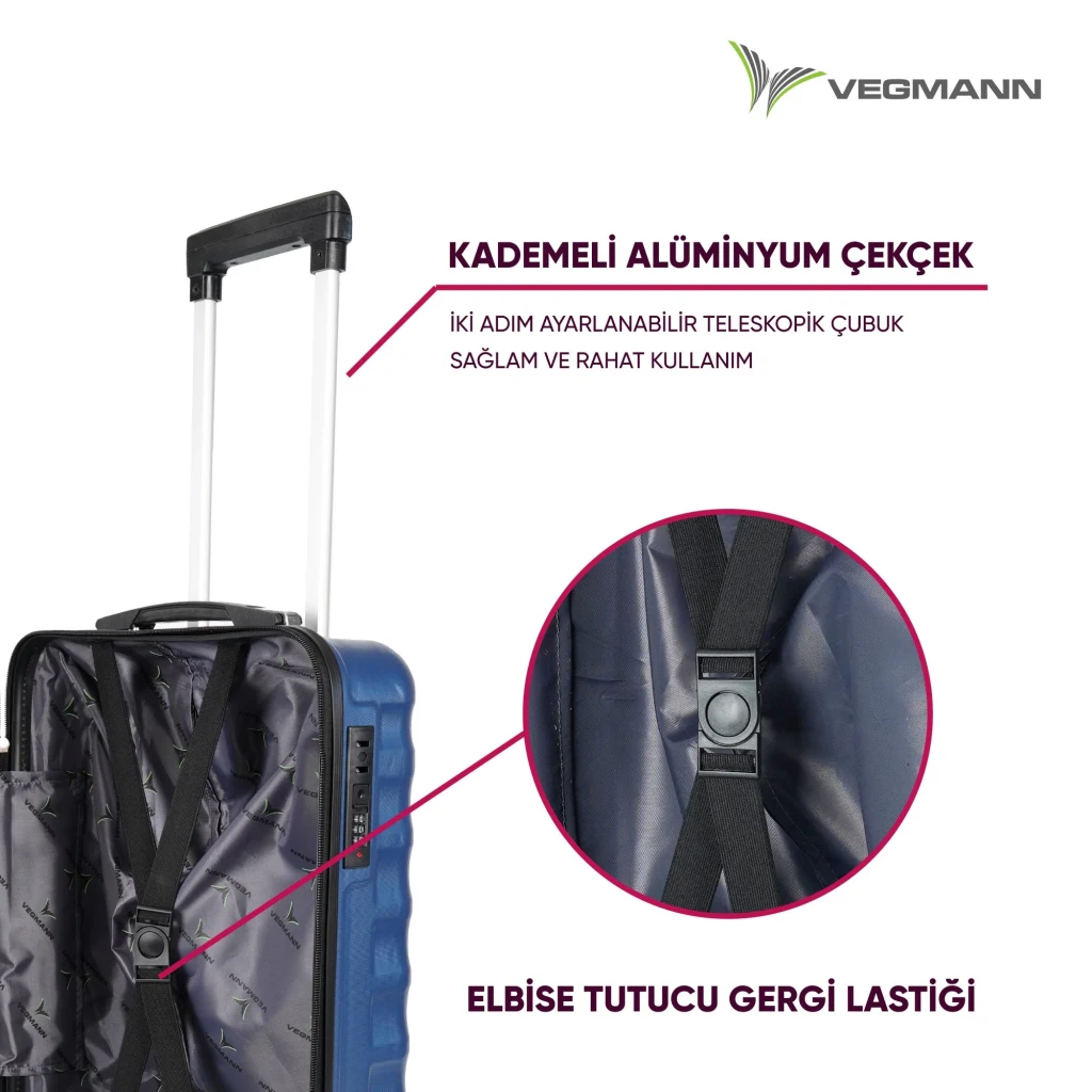 Vegmann Wave Laptop Bölmeli Mavi Kabin Boy Valiz