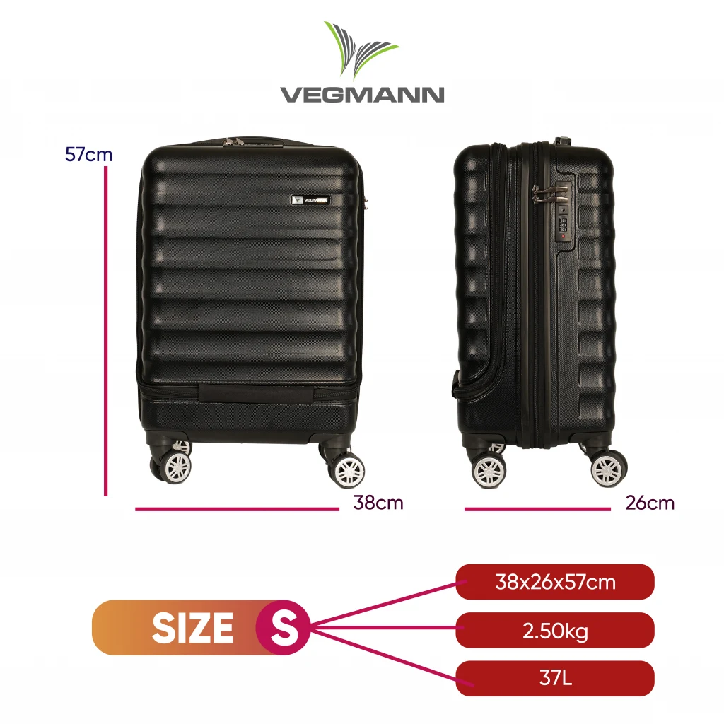 Vegmann Wave Laptop Bölmeli Siyah Kabin Boy Valiz