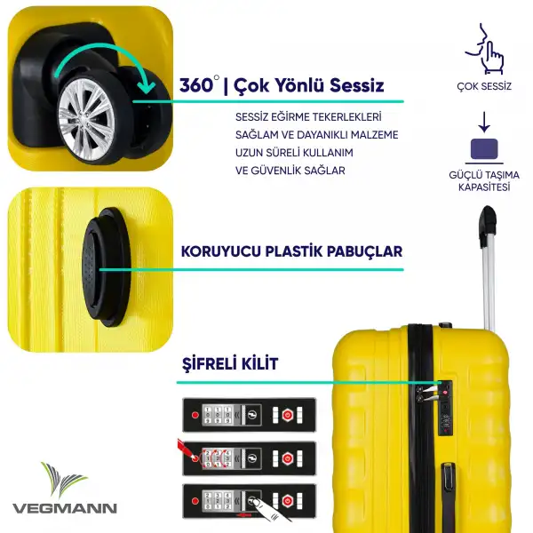 Vegmann Delphin Sarı 3 lü Valiz seti