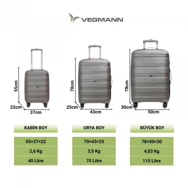 Vegmann Polipropilen (PP) Atlas Gold Büyük Boy Valiz