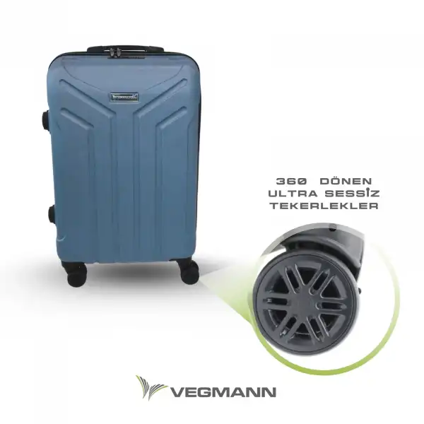 Vegmann Tartılı Scavel Mavi 3 lü Valiz Seti