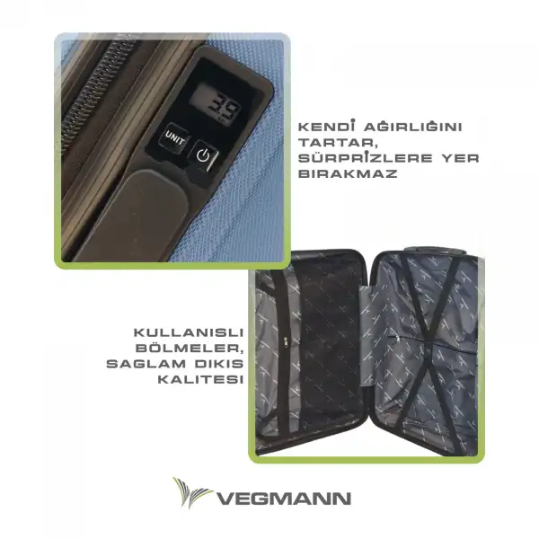 Vegmann Tartılı Scavel Mavi 3 lü Valiz Seti