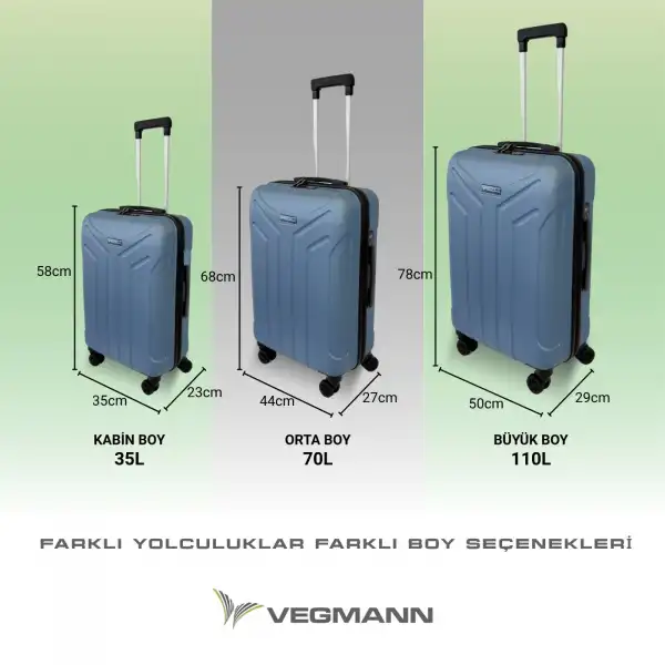 Vegmann Tartılı Scavel Mavi 3 lü Valiz Seti