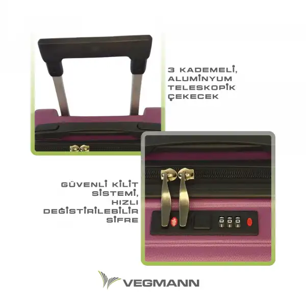 Vegmann Tartılı Scavel Violet 3 lü Valiz Seti
