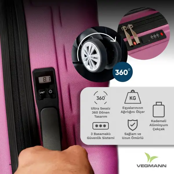 Vegmann Tartılı Scavel Violet 3 lü Valiz Seti