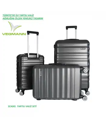 Vegmann Tartılı Scadel Antrasit 3 lü Valiz Seti