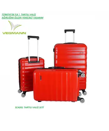Vegmann Tartılı Scadel Kırmızı 3 lü Valiz Seti