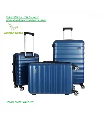 Vegmann Tartılı Scadel Mavi 3 lü Valiz Seti