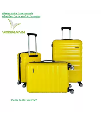 Vegmann Tartılı Scadel Sarı 3 lü Valiz Seti