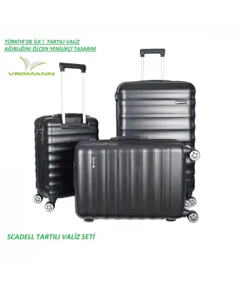 Vegmann Tartılı Scadel Siyah 3 lü Valiz Seti